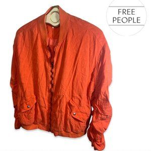 Free People Linen Ruched Bomber Jacket Orange Size M (up to XL)